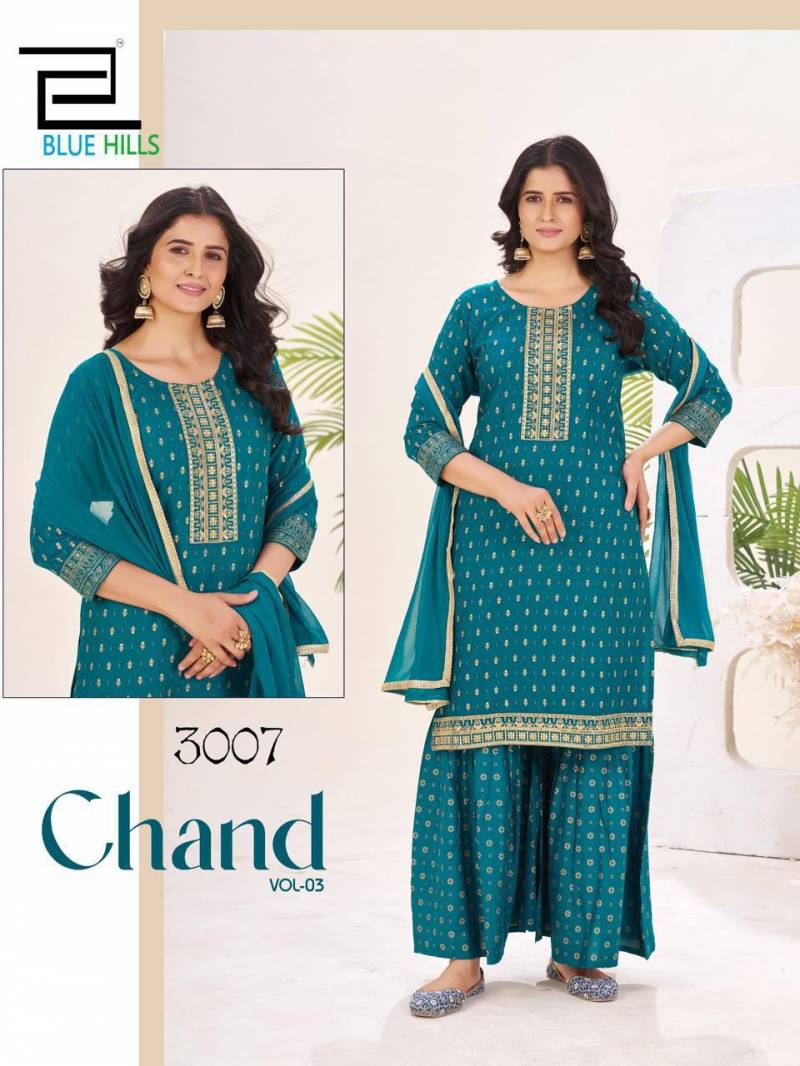 Blue Hills Chand Vol 3 Rayon Foil Printed Readymade Collection
