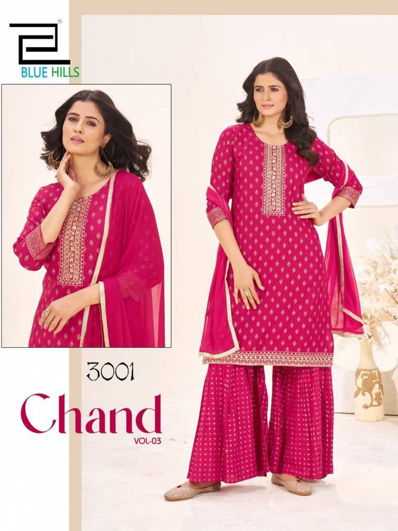 Blue Hills Chand Vol 3 Rayon Foil Printed Readymade Collection