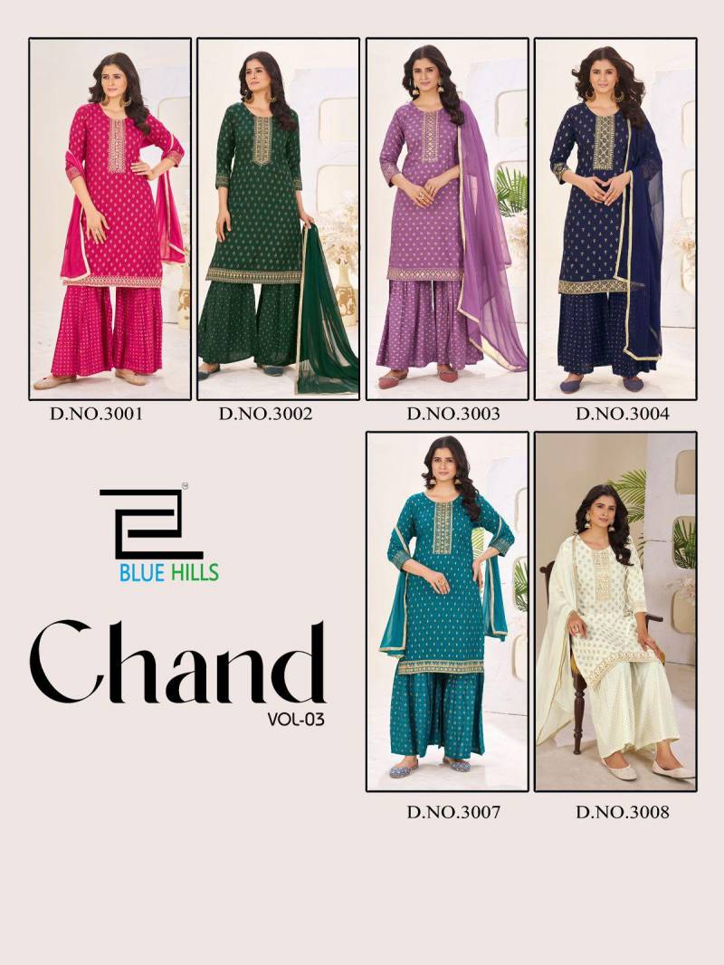 Blue Hills Chand Vol 3 Rayon Foil Printed Readymade Collection