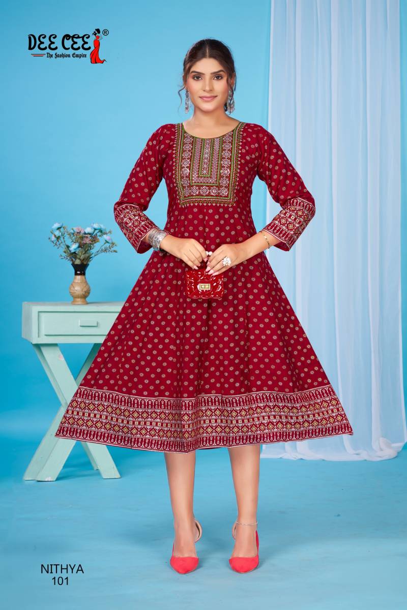 Deecee Nithya Vatican Printed Long Flared Kurtis Collection