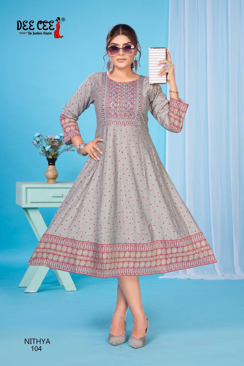Deecee Nithya Vatican Printed Long Flared Kurtis Collection