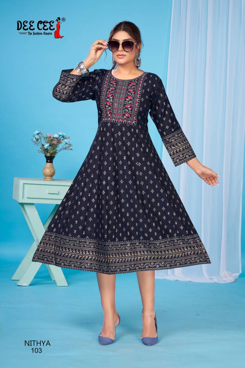 Deecee Nithya Vatican Printed Long Flared Kurtis Collection