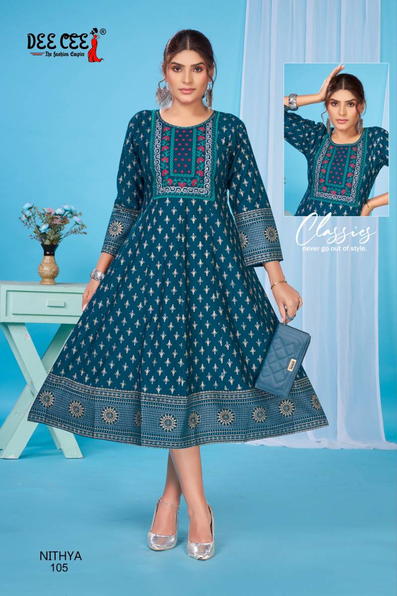 Deecee Nithya Vatican Printed Long Flared Kurtis Collection