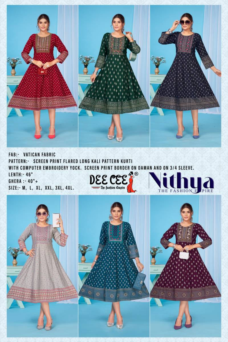 Deecee Nithya Vatican Printed Long Flared Kurtis Collection