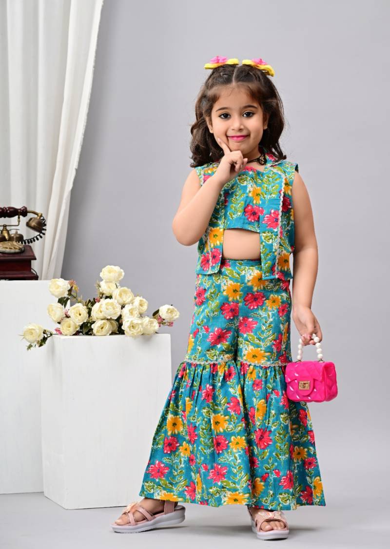 Naisha Kids 03 Cotton Kids Kurta Sharara With Jacket