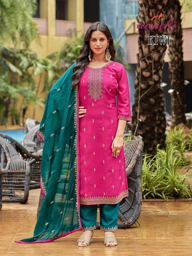 Aanchi Kiwi Vichitra Silk Kurti Bottom With Dupatta