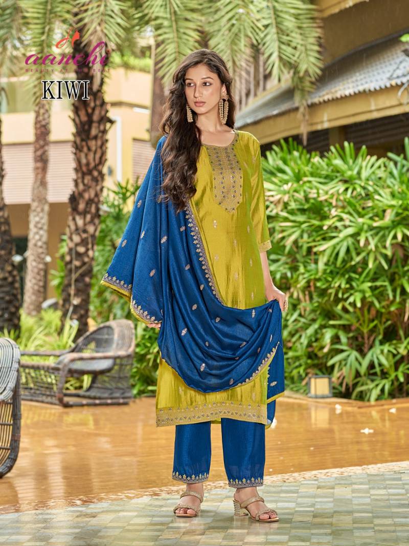 Aanchi Kiwi Vichitra Silk Kurti Bottom With Dupatta