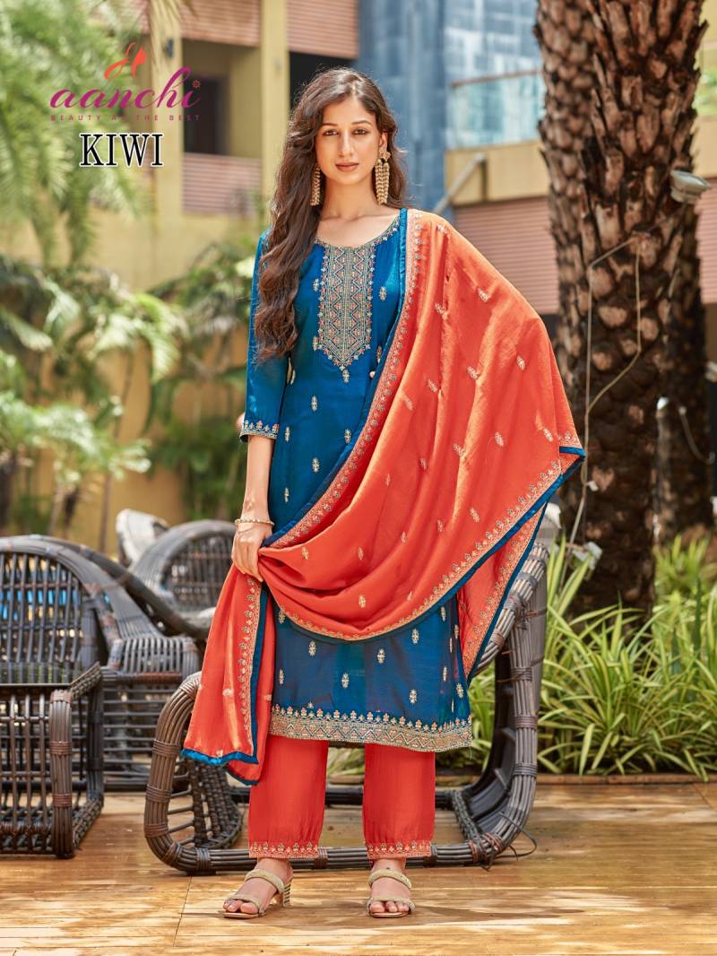 Aanchi Kiwi Vichitra Silk Kurti Bottom With Dupatta