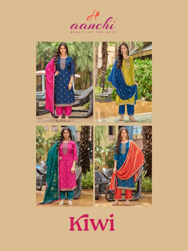 Aanchi Kiwi Vichitra Silk Kurti Bottom With Dupatta