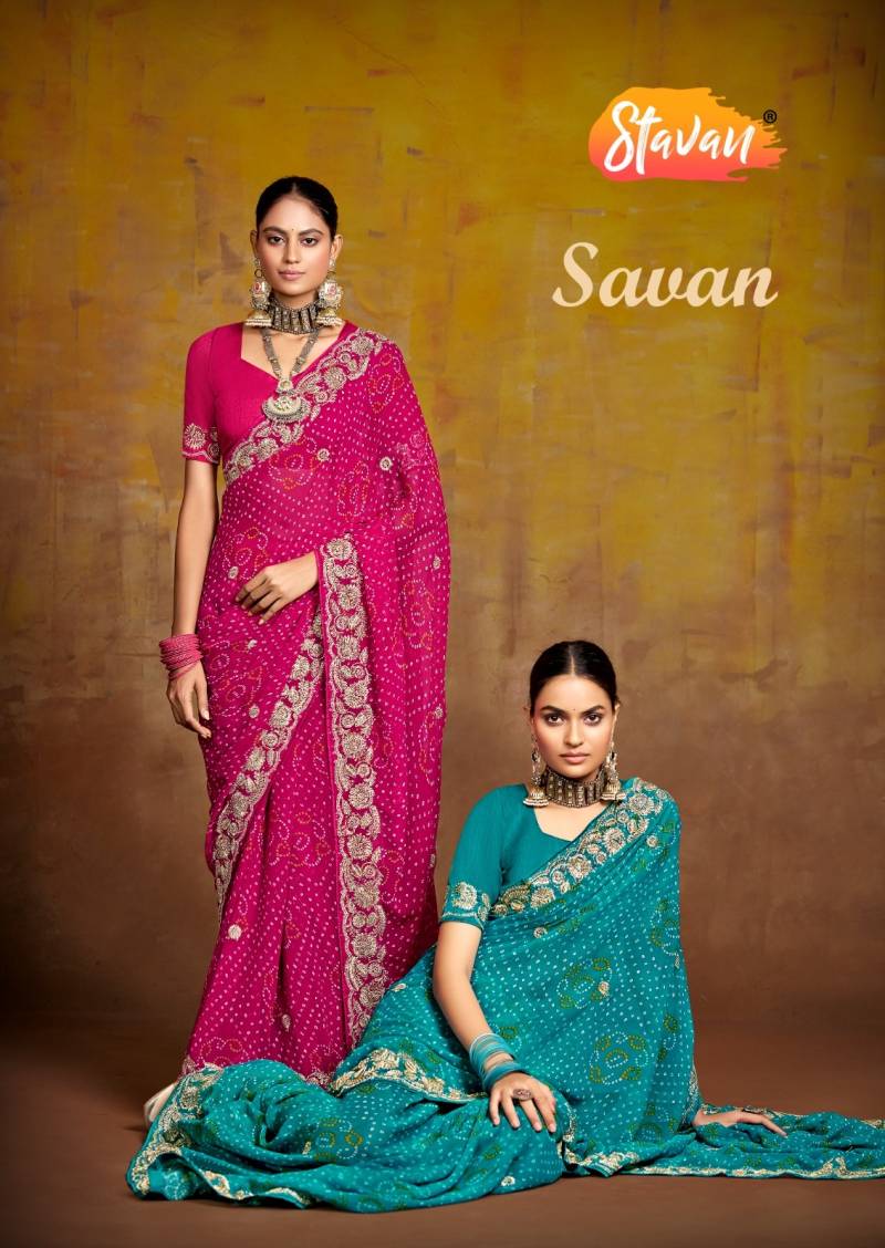 Stavan Savan Georgette With Embroidery Work Saree