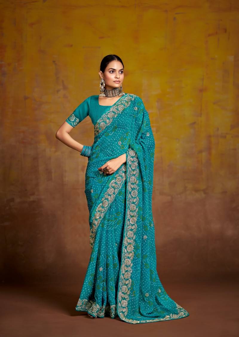 Stavan Savan Georgette With Embroidery Work Saree
