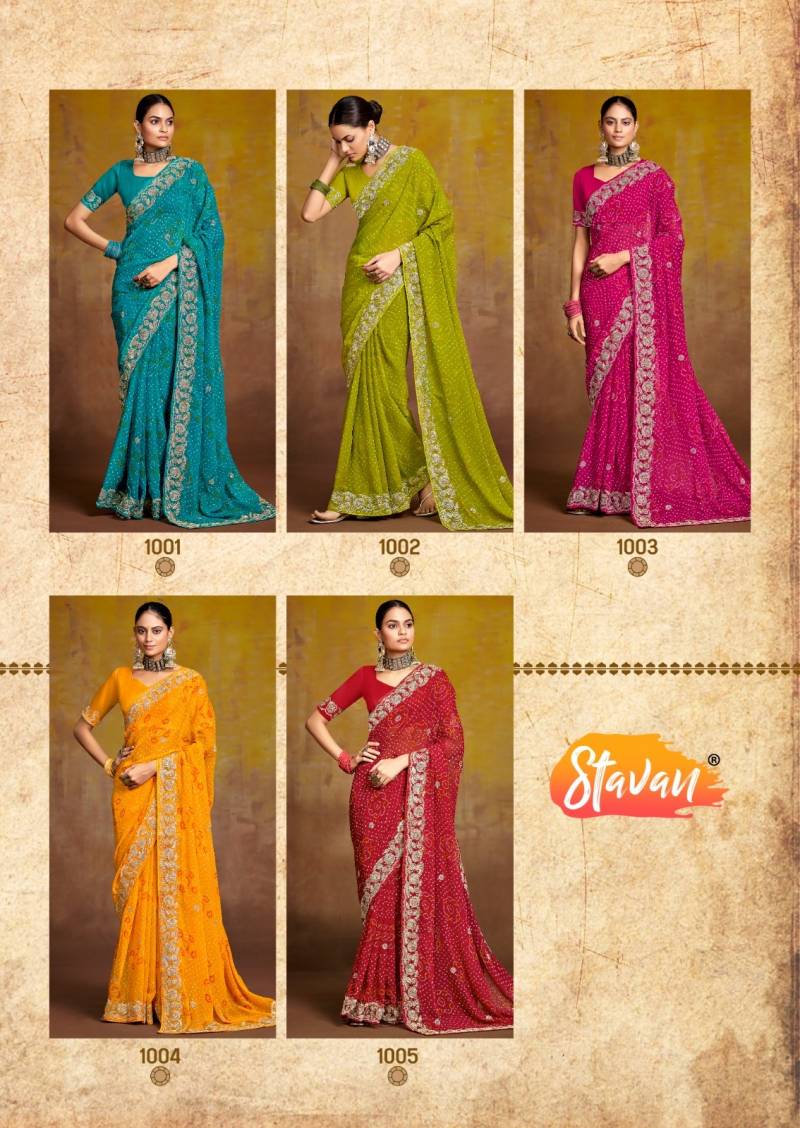 Stavan Savan Georgette With Embroidery Work Saree