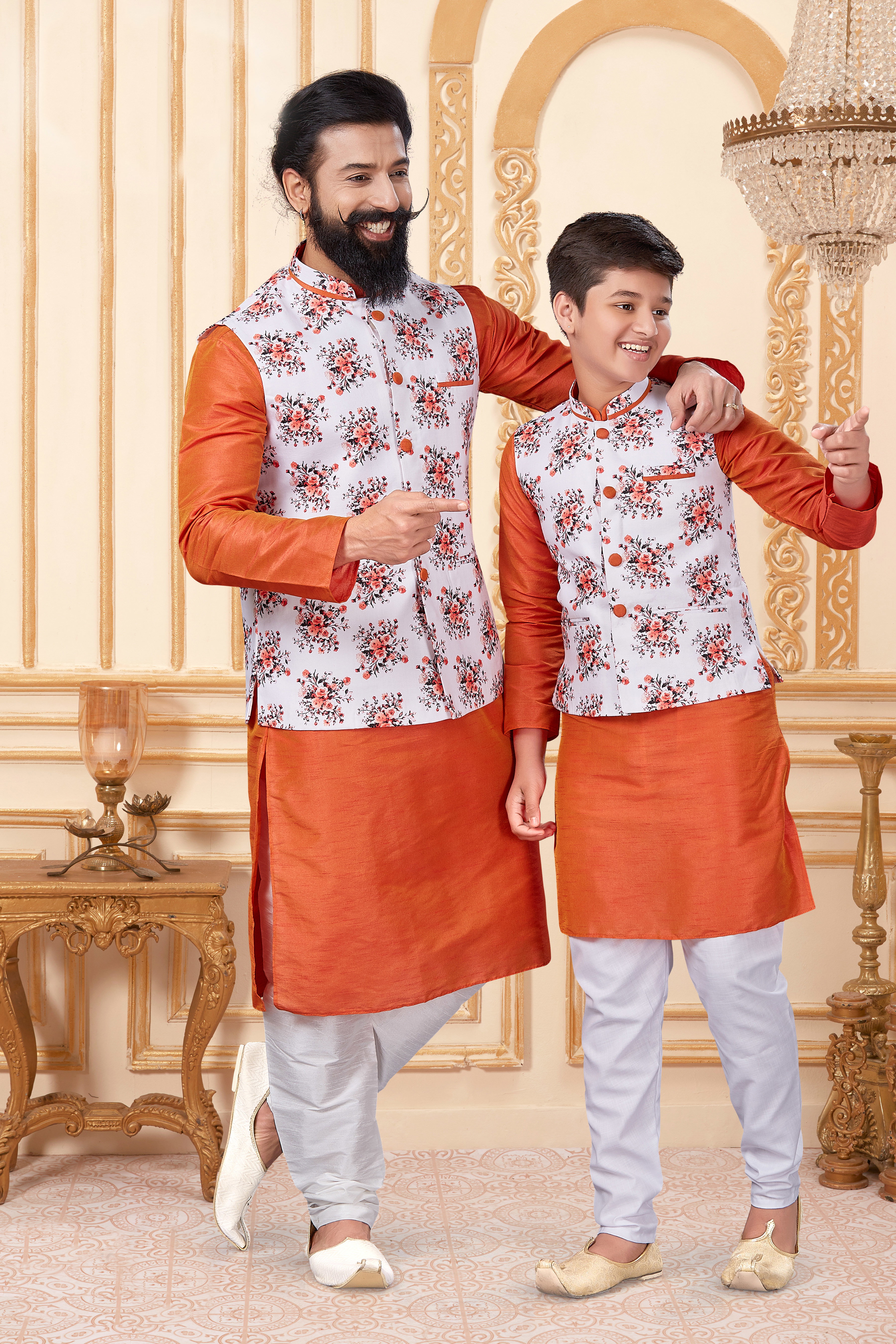 Swarg 1035 To 1039 Series Father Son Combo Kurta Pyjama With Waist Coat