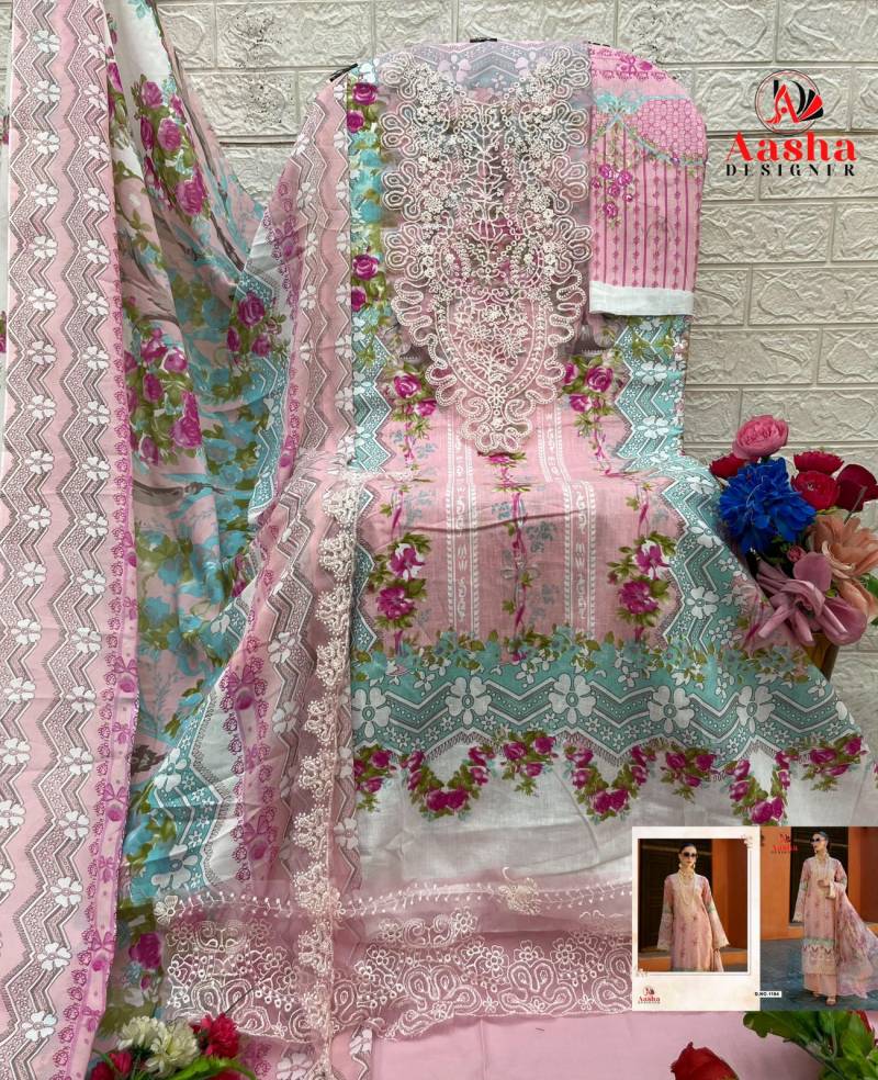 Aasha 1163 A And B Cotton Dupatta Pakistani Salwar Suit