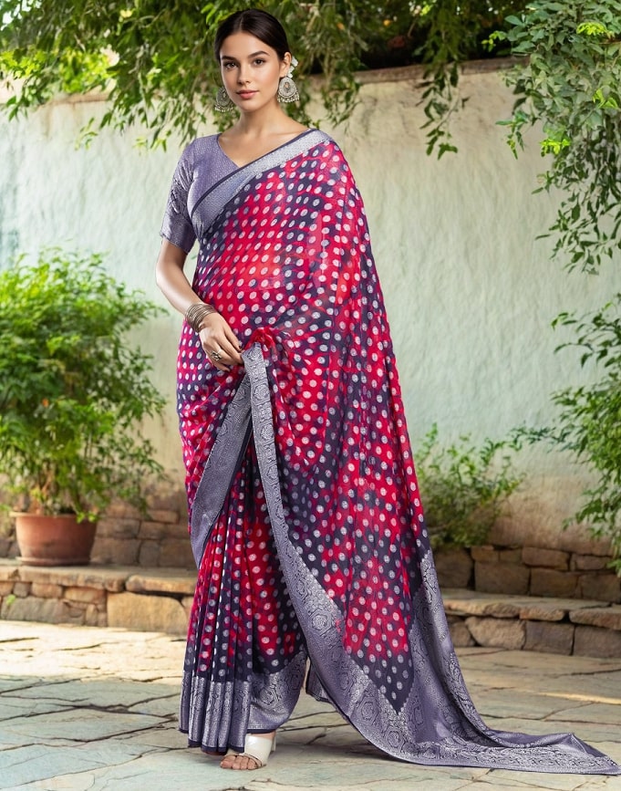 Meera 281 Party Wear Jacquard Worked Georgette Saree with Un Stitched Blouse
