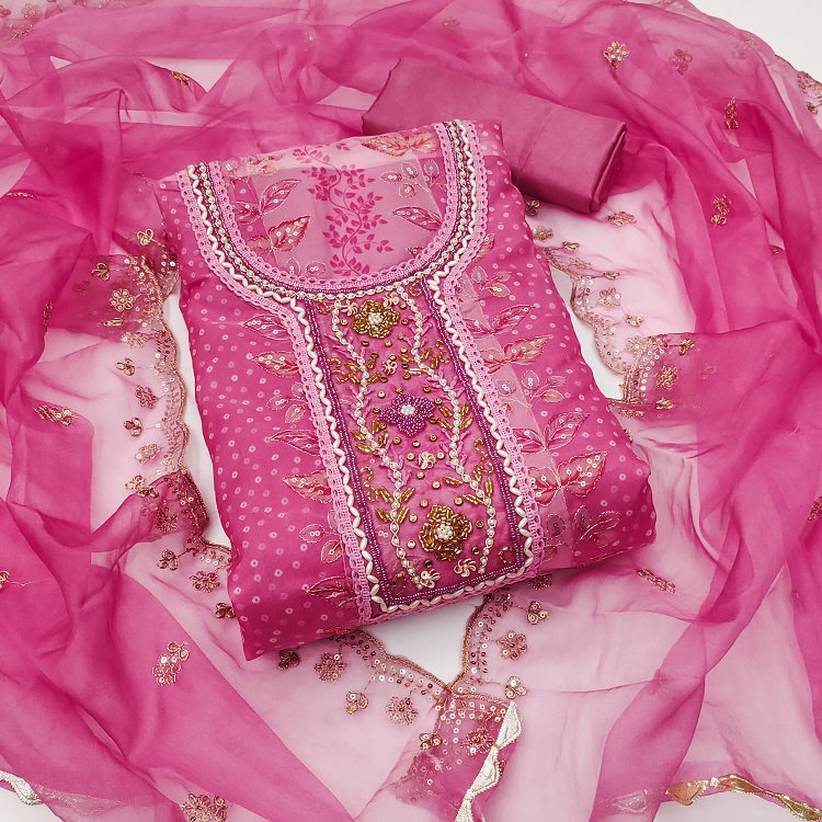 Kriti 11447 Party Wear Semi Stitched Handwork Viscos Organza top with Bottom and Dupatta Suit