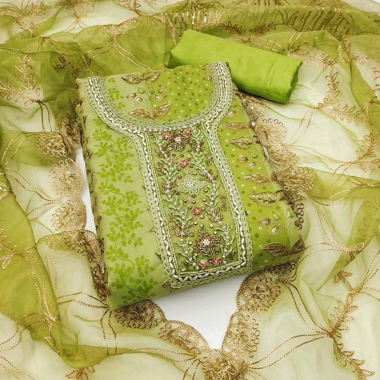 Kriti 11447 Party Wear Semi Stitched Handwork Viscos Organza top with Bottom and Dupatta Suit