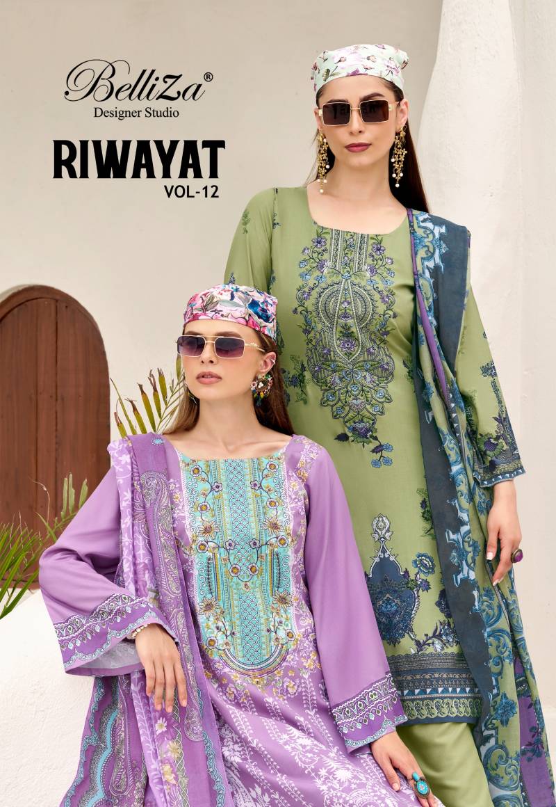 Belliza Riwayat Vol 12 Viscose Rayon Digital Printed Dress Material
