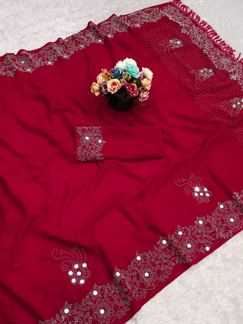 Hp Series 528 Georgette Siroski With Mirror Work Saree Collection