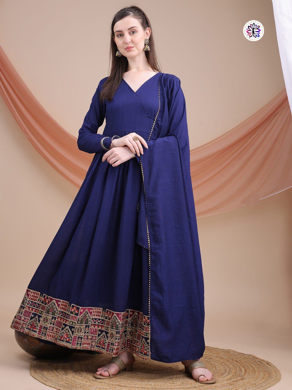 Lekha KL 2003 Vichitra Silk Embroidery Top With Dupatta