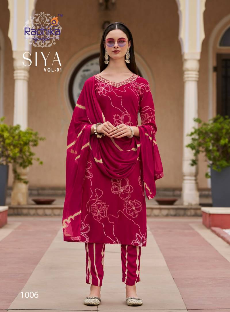 Radhika Siya Vol 1 Rayon Foil Printed Readymade Collection