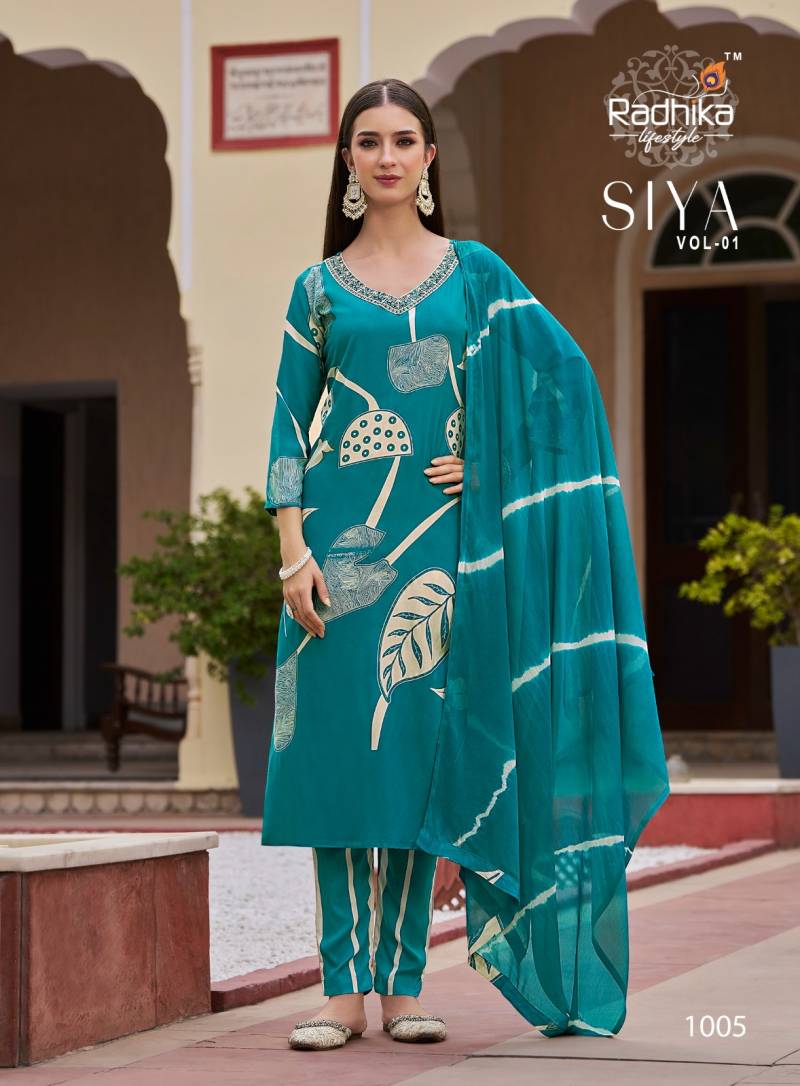 Radhika Siya Vol 1 Rayon Foil Printed Readymade Collection