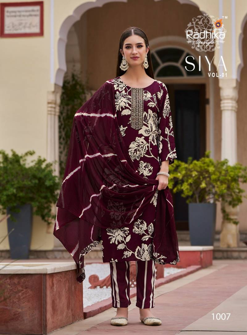 Radhika Siya Vol 1 Rayon Foil Printed Readymade Collection