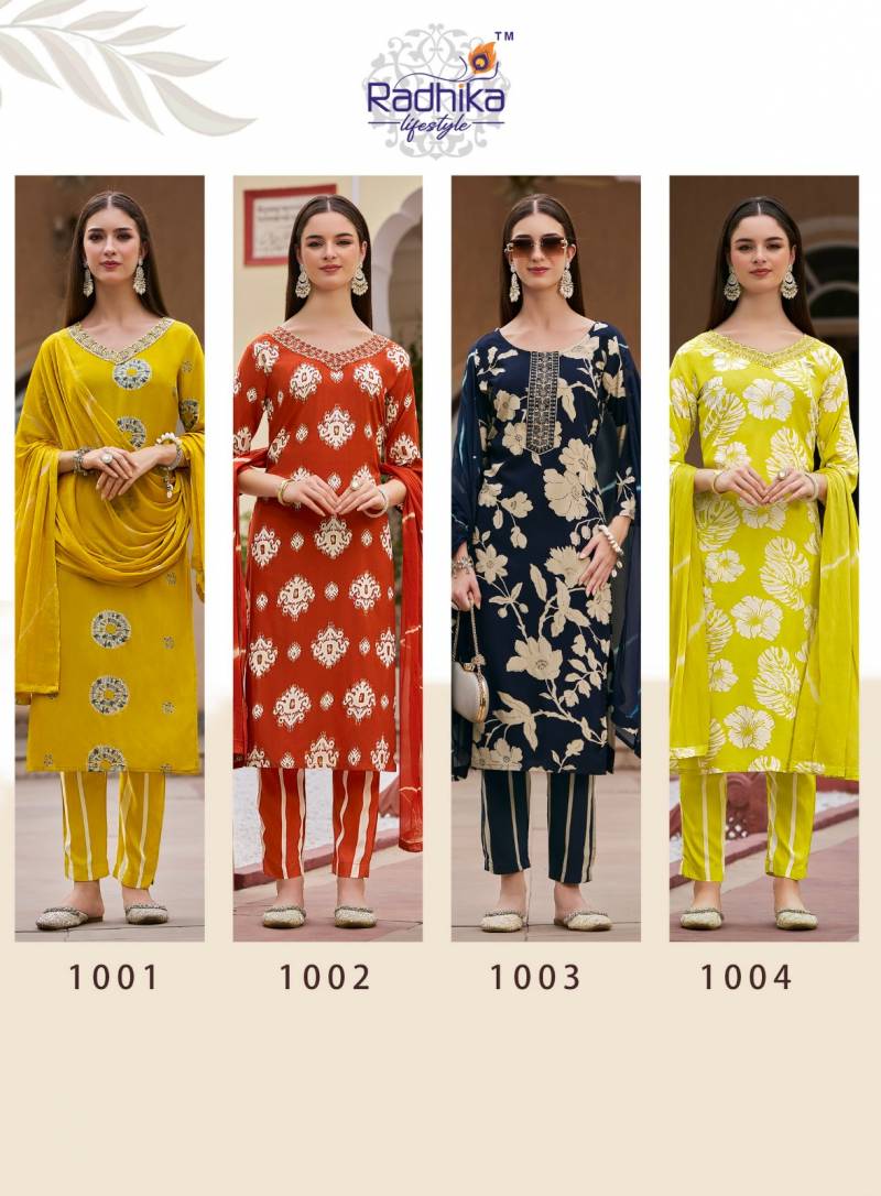 Radhika Siya Vol 1 Rayon Foil Printed Readymade Collection