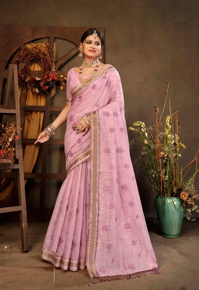 Rajguru Nadiya Cotton With Embroidery Work Fancy Saree