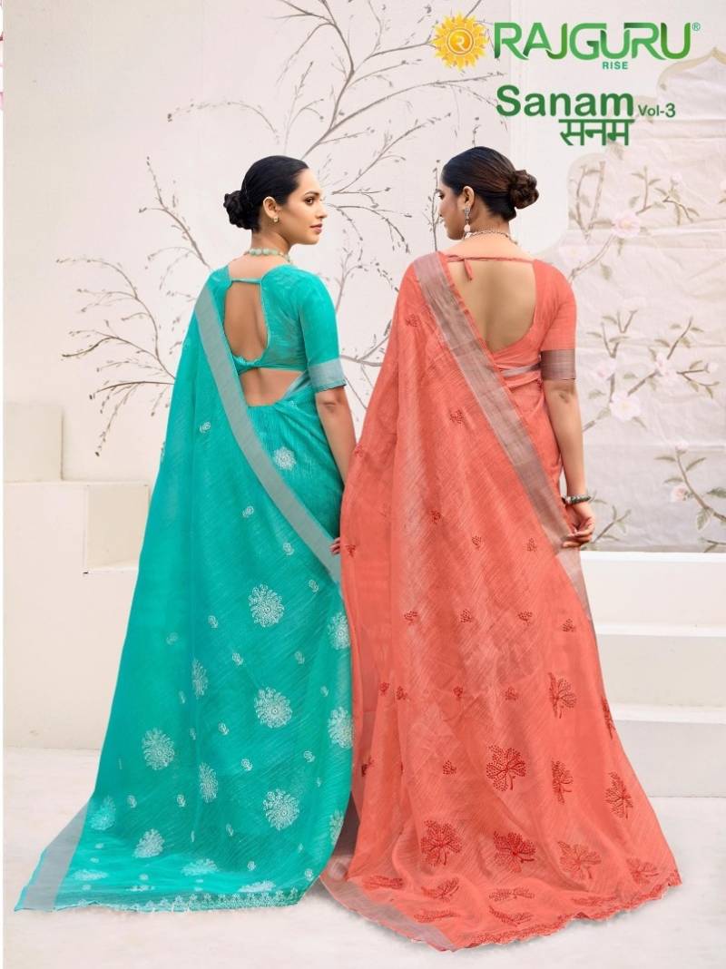 Rajguru Sanam Vol 3 Cotton With Embroidery Work Fancy Saree