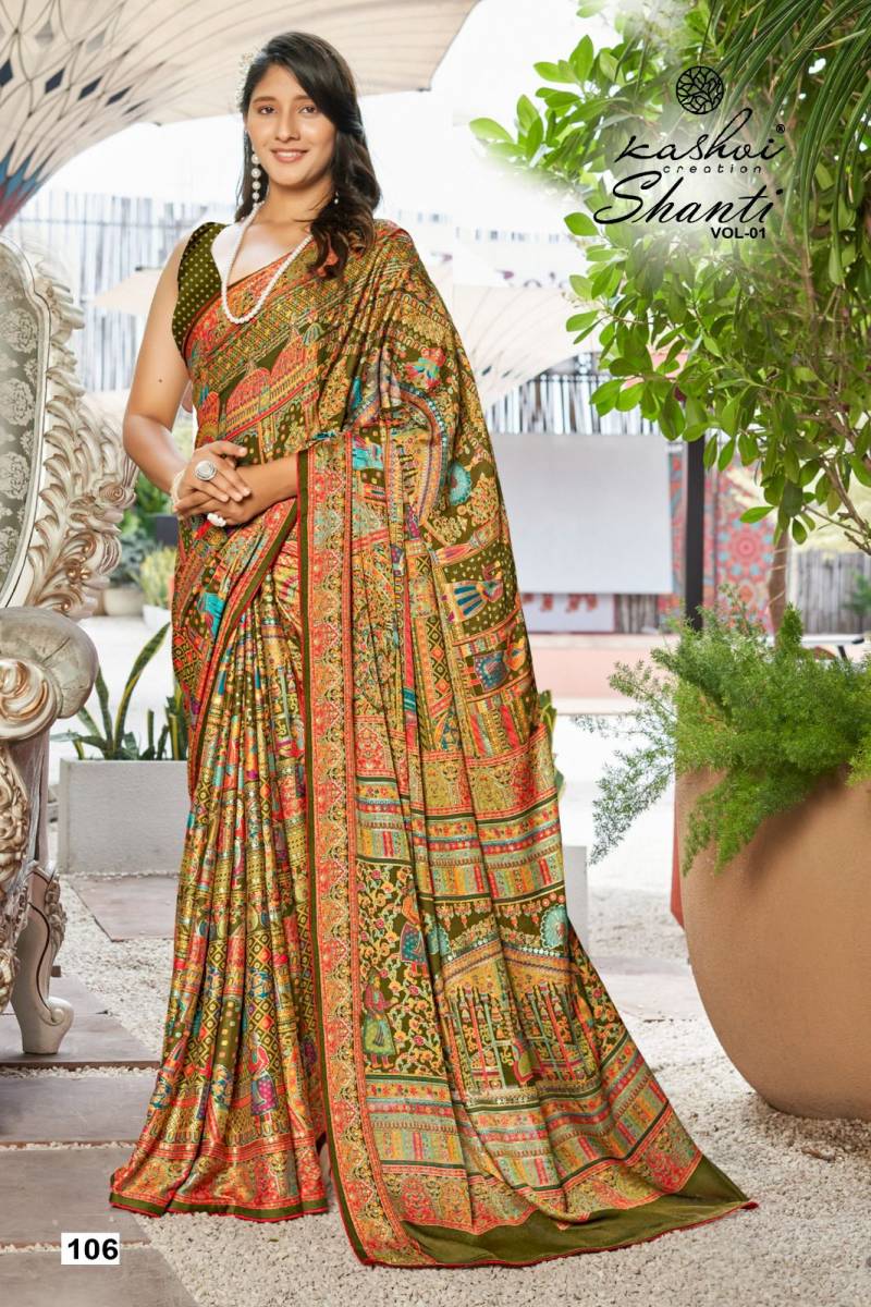 Kashvi Shanti Vol 1 Bright Moss Foil Saree Collection