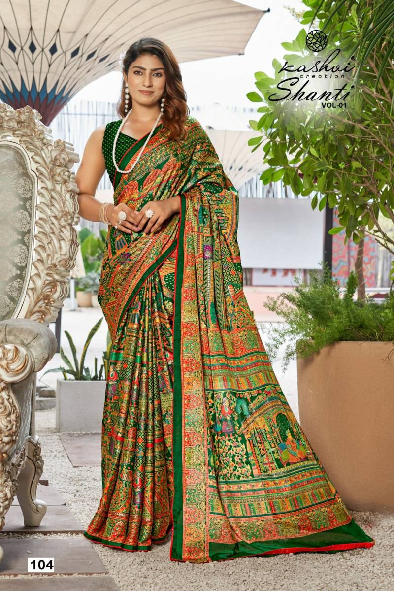 Kashvi Shanti Vol 1 Bright Moss Foil Saree Collection