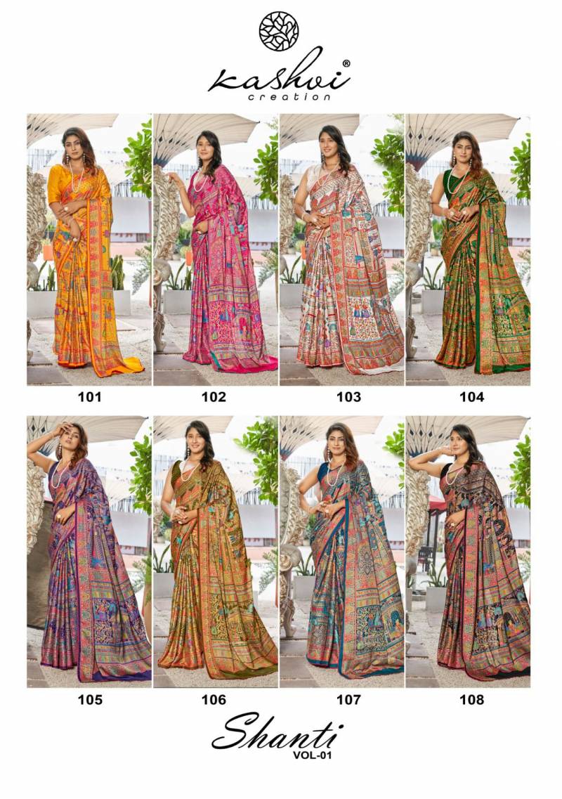 Kashvi Shanti Vol 1 Bright Moss Foil Saree Collection