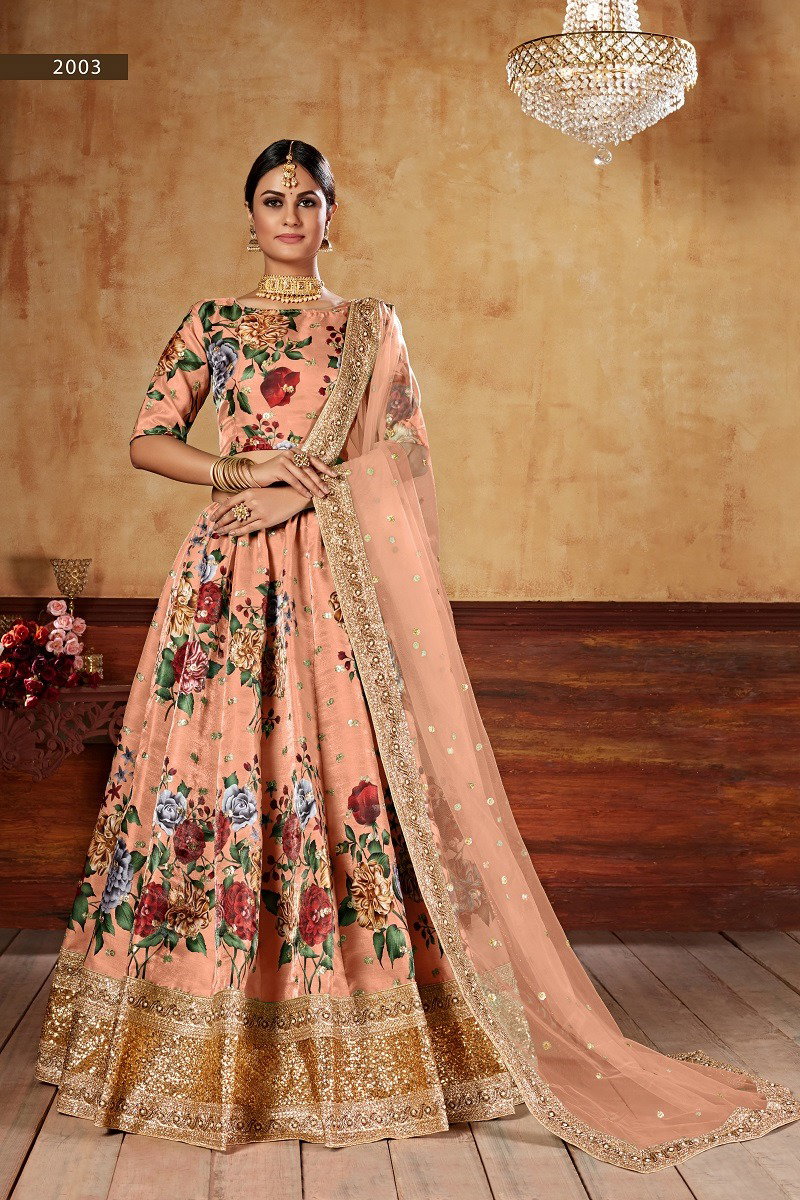 Aawiya Lishvaa Vol 1 SKU 2003 Orange Art SIlk Digital Printed Lehenga Choli