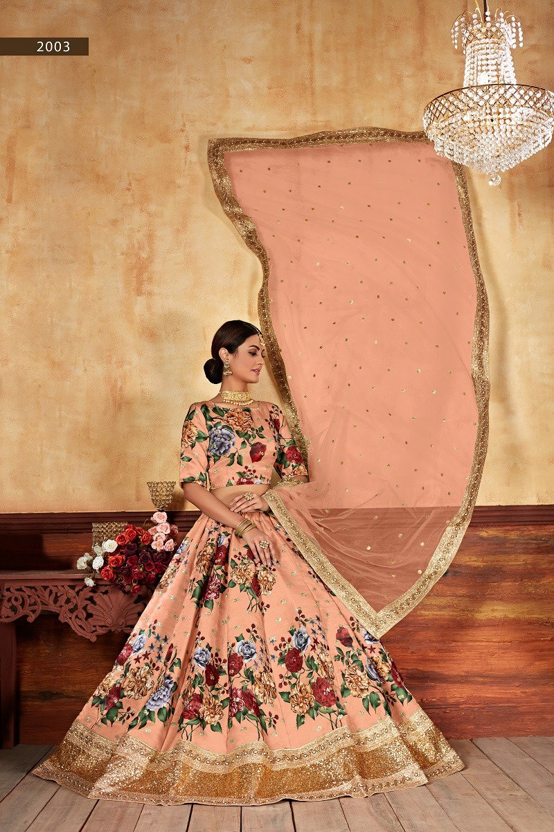 Aawiya Lishvaa Vol 1 SKU 2003 Orange Art SIlk Digital Printed Lehenga Choli