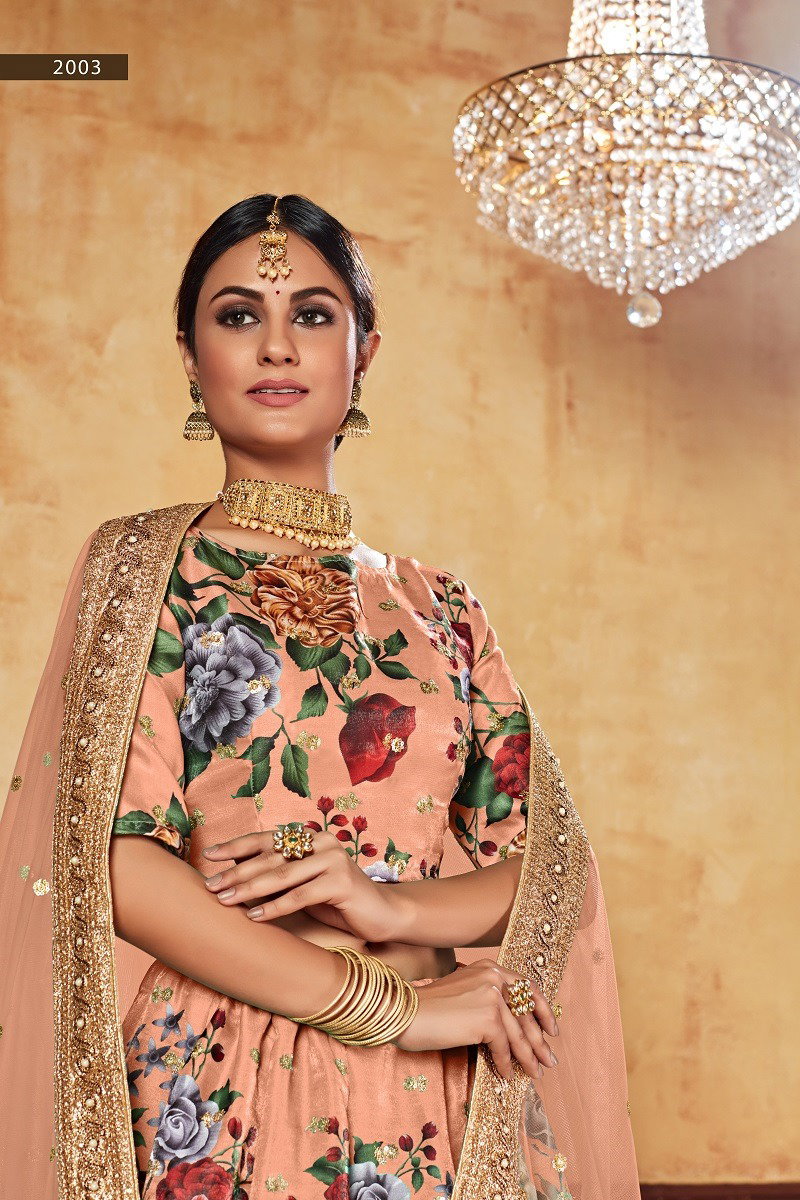 Aawiya Lishvaa Vol 1 SKU 2003 Orange Art SIlk Digital Printed Lehenga Choli