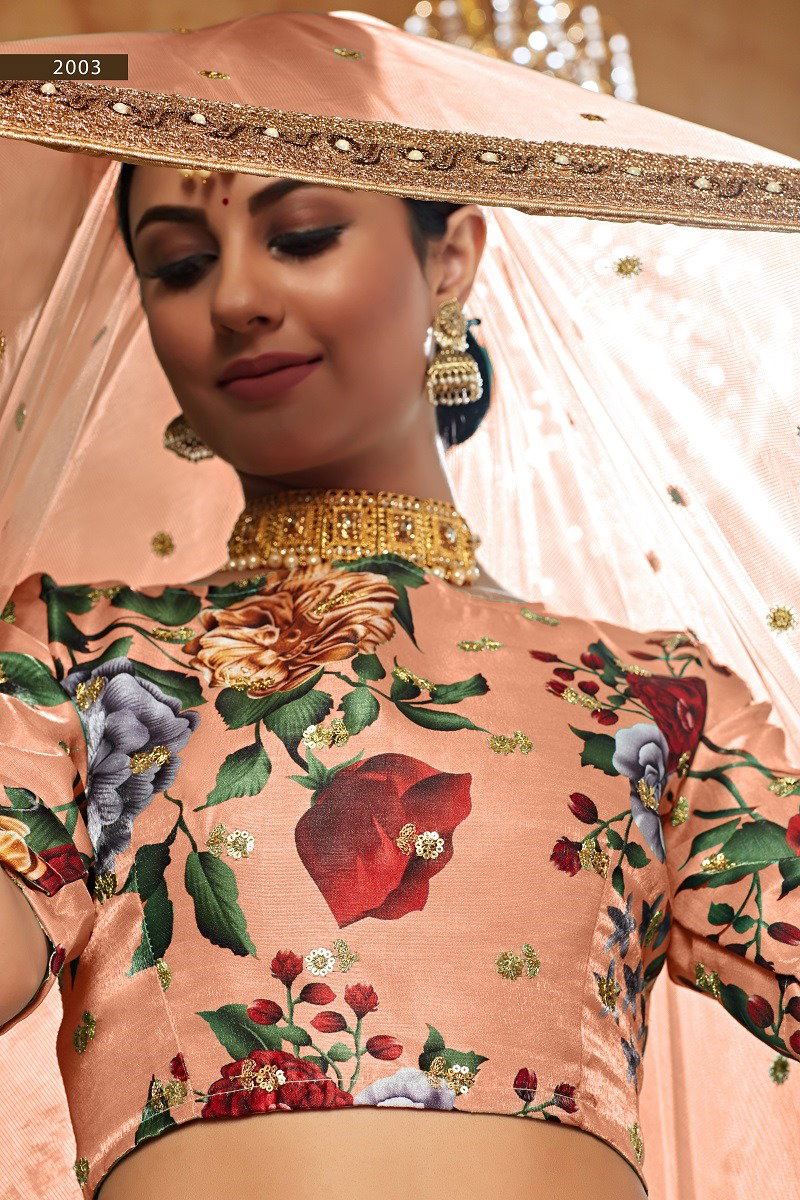 Aawiya Lishvaa Vol 1 SKU 2003 Orange Art SIlk Digital Printed Lehenga Choli