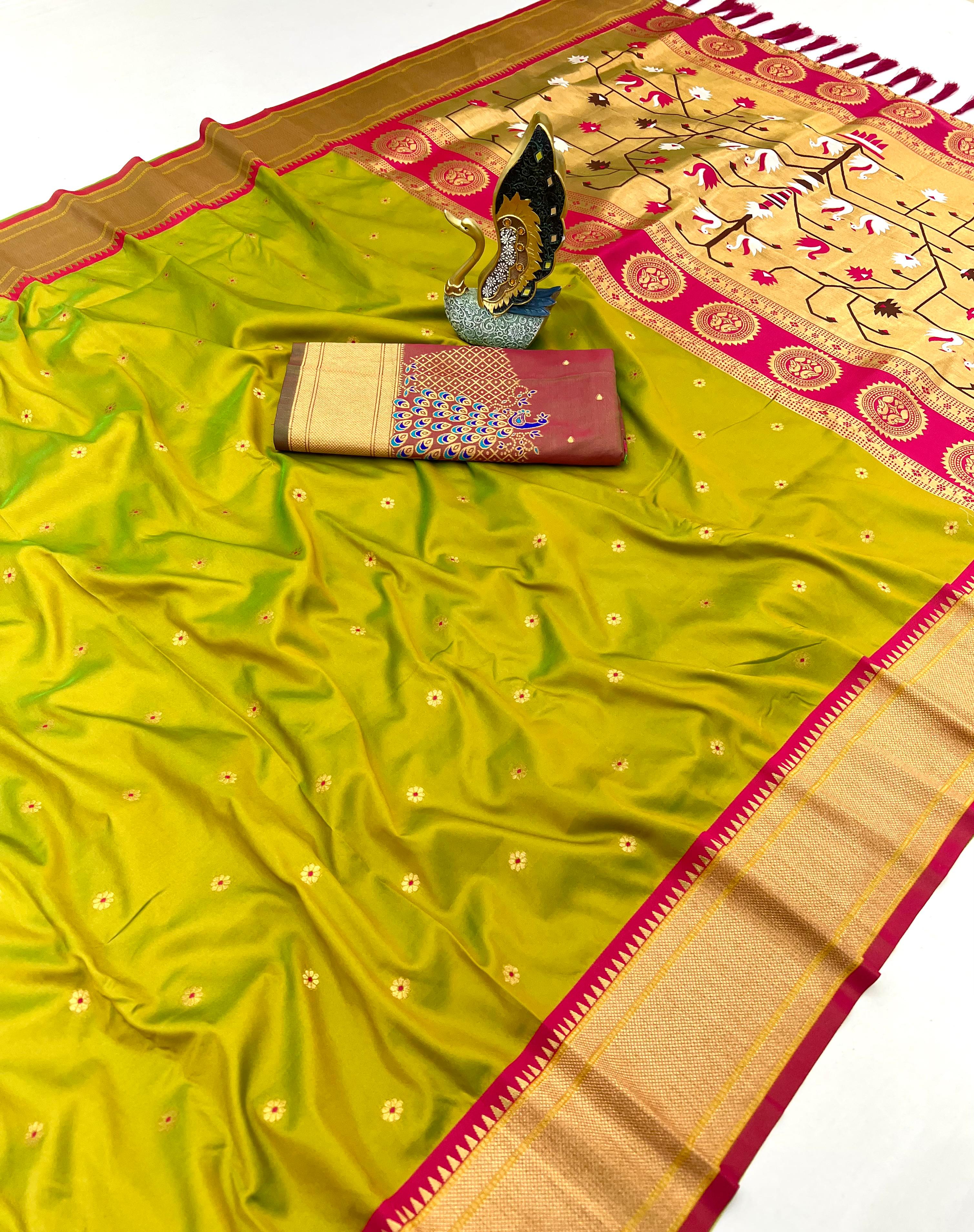 Lekha MN Hansraj Paithani Silk Golden Zari Meenakari Design Saree
