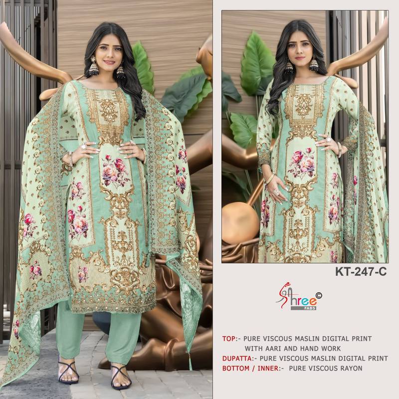 Shree Kt 247 Viscose Maslin Digital Salwar Suits Collection
