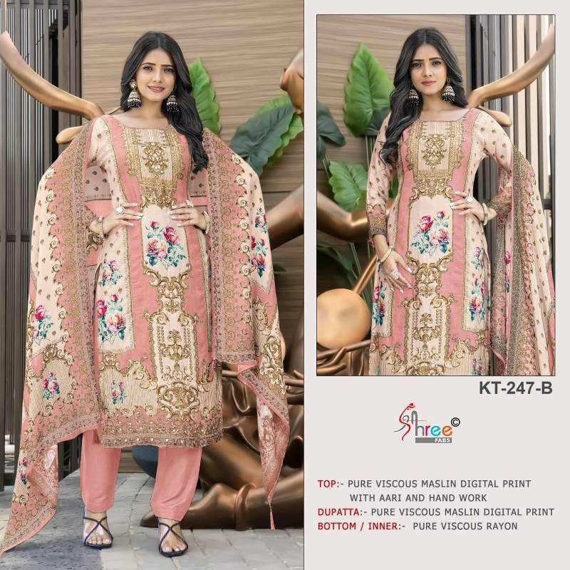 Shree Kt 247 Viscose Maslin Digital Salwar Suits Collection