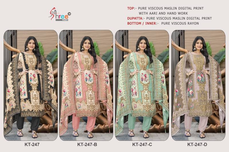 Shree Kt 247 Viscose Maslin Digital Salwar Suits Collection