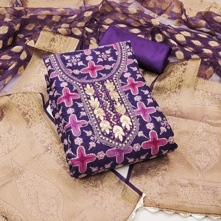 Kriti 11446 Party Wear Semi Stitched Hand Worked Viscose Organza Silk top with Bottom and Dupatta Suit