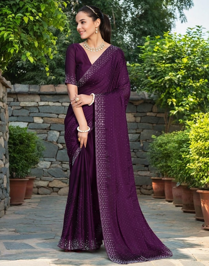 Meera 282 Party Wear Diamond Worked Rangoli Saree with Un Stitched Blouse