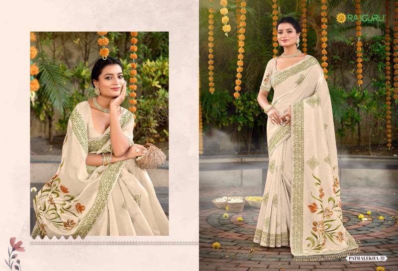 Rajguru Patralekha Tusser Silk Brush Printed Saree