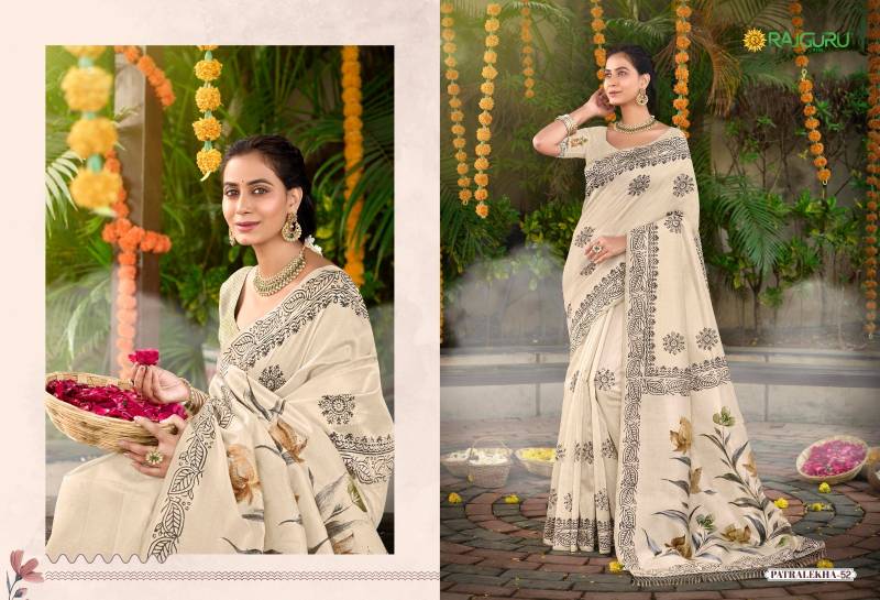 Rajguru Patralekha Tusser Silk Brush Printed Saree