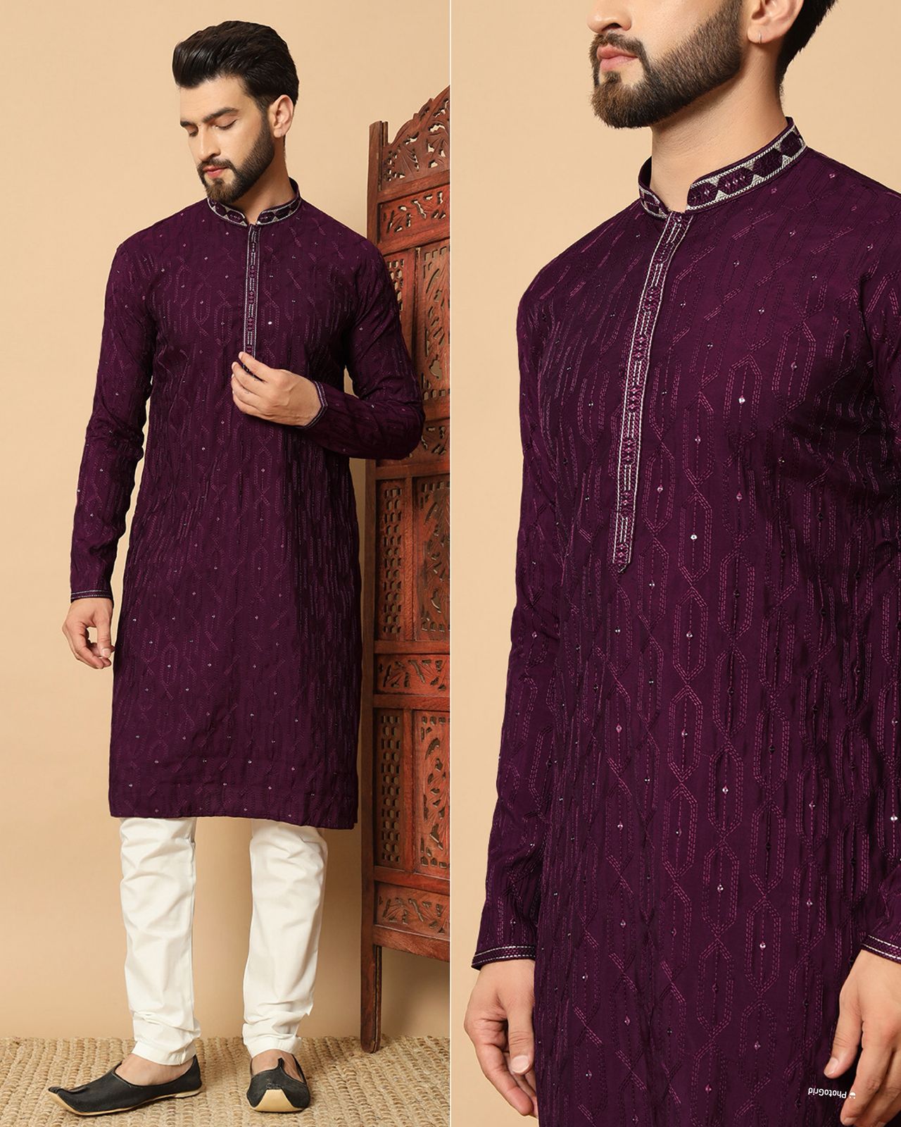 Lekha Li Utsav 7.0 Premium Silk With Embroidery Seuins Mens Kurta With Pyjama