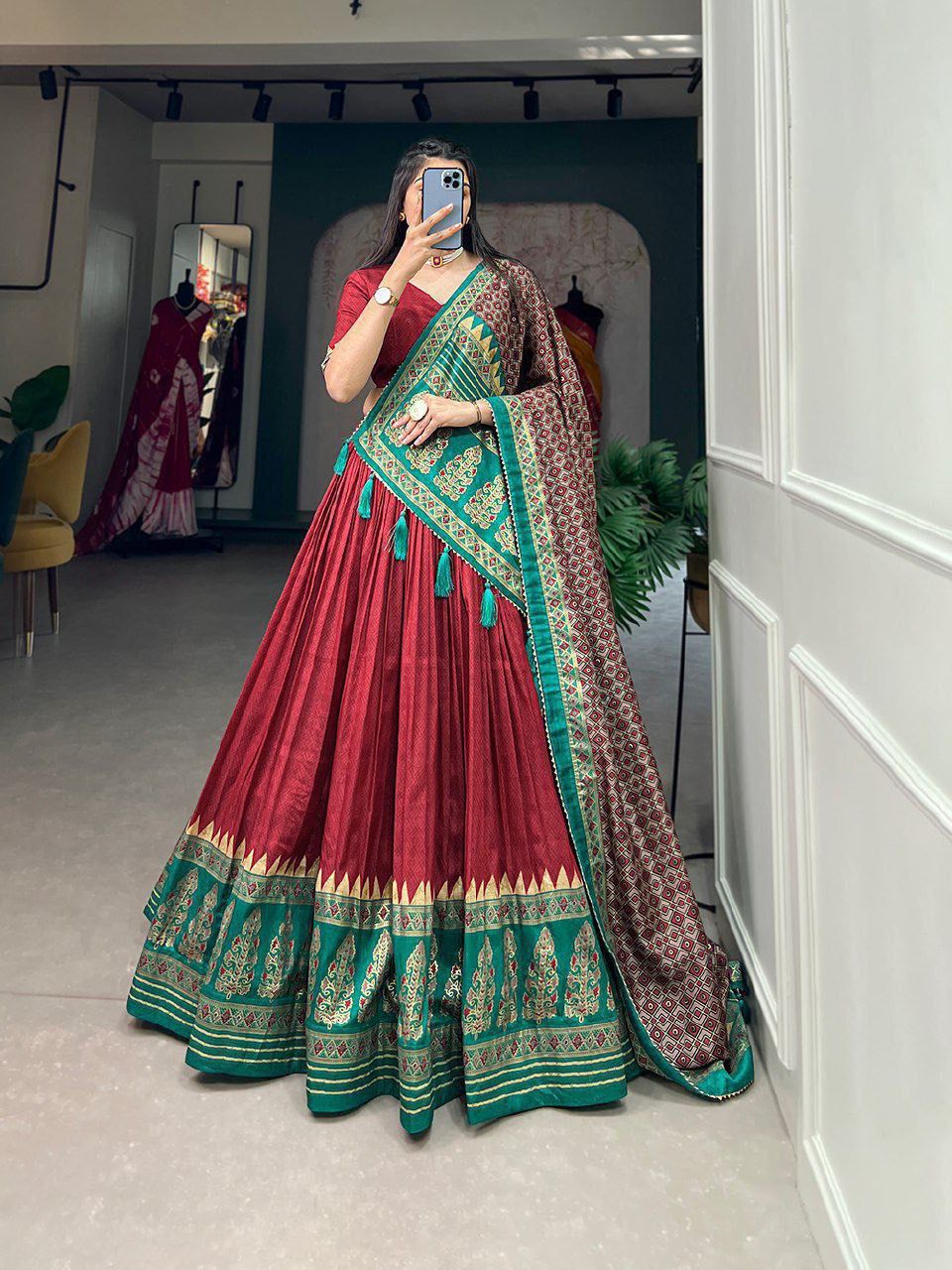 Scmd Ikkat Patola Tussar Silk Patola Print Lehenga Choli