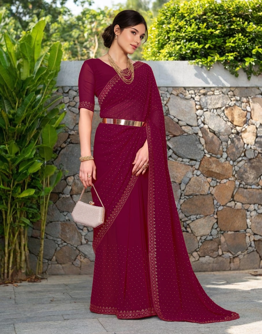 Meera 283 Party Wear Diamond Worked Rangoli Saree with Un Stitched Blouse