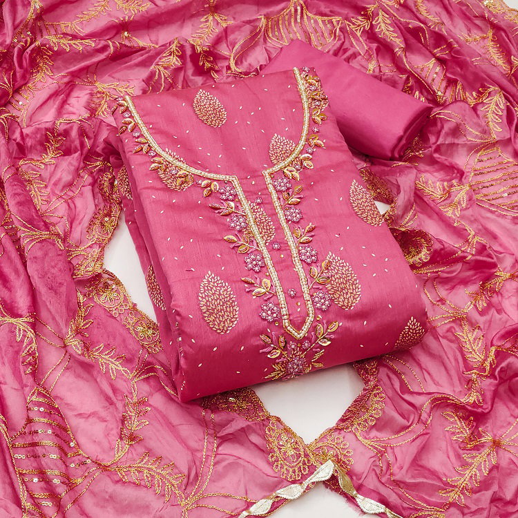Kriti 11445 Party Wear Semi Stitched Hand Worked Modal Print top with Bottom and Dupatta Suit