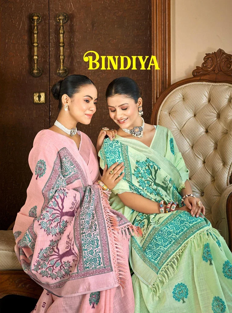 Bunawat Bindiya Linen Fancy Print Sarees Collection